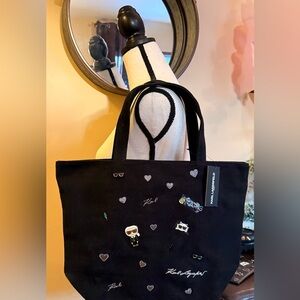 Karl Lagerfeld Paris Black Canvas Tote Bag NWT – Iconic Embellishments